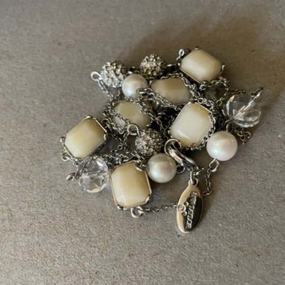 Ann Taylor “Luxury Line” Multi Bead 34" Saturn Necklace in Silver & Cream Tones - Picture 6 of 7